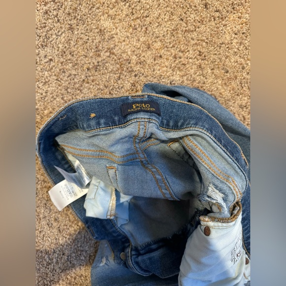 Polo Ralph Lauren The Tompkins Skinny Torn Distress Jeans Blue - Picture 8 of 10